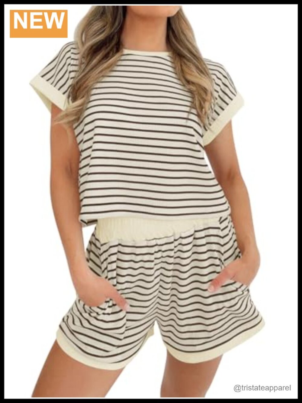 Womens 2 Piece Lounge Set Striped Short Sleeve Top and Shorts Set